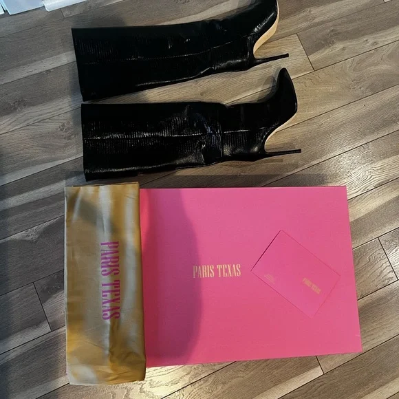 Paris Texas Black Lizard Skin Effect Textured Knee High Heeled Boots 105mm SZ 40 - Picture 5 of 5